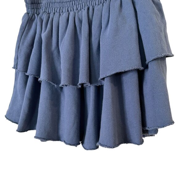 Aerie Weekend Ruffle Tiered Mini Skirt Blue Terry Cloth Pull On Women's Size M - Picture 5 of 13